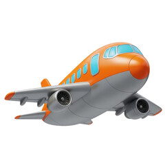 Orange toy airplane isolated on transparent background, representing travel and adventure