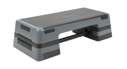 Gray textured aerobic step shows workout equipment for fitness product photography, gym branding, sports posters.