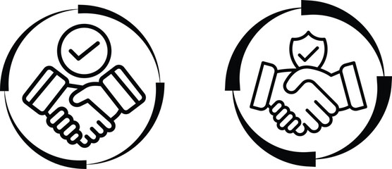 Handshake Trust and Agreement Icons – Business Partnership and Security Vector Symbols