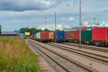 Fototapeta premium Hamburg, Germany. Old train cars in many colors 2021
