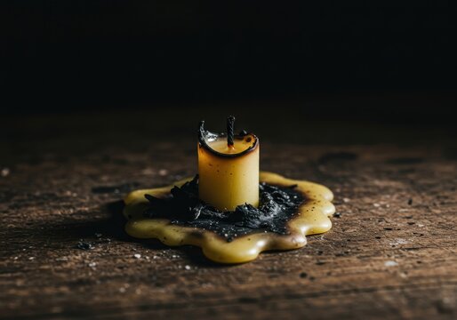 The melancholy of a extinguished flame: A candle's last flicker of light on wood