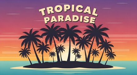 Obraz premium Tropical Paradise Sunset with Palm Trees Silhouetted on an Island Beach