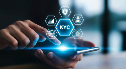 Kyc know your customer verification process on a smartphone, demonstrating digital identity authentication and security in finance and banking