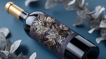 Luxurious wine bottle mockup featuring a premium label design, perfect for showcasing elegant branding and product packaging.