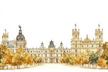 Fototapeta premium Palace in madrid watercolor landmark architectural.