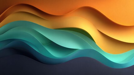 Abstract wavy layers of teal, blue, gold, and orange