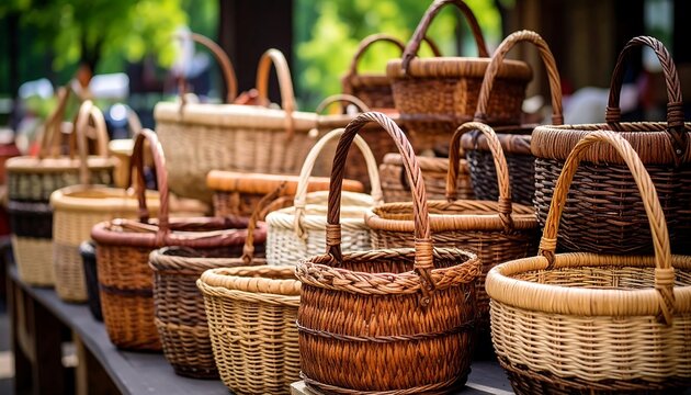 Wicker baskets display