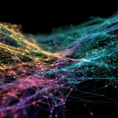 Abstract network of glowing, interconnected points and lines in pastel colors