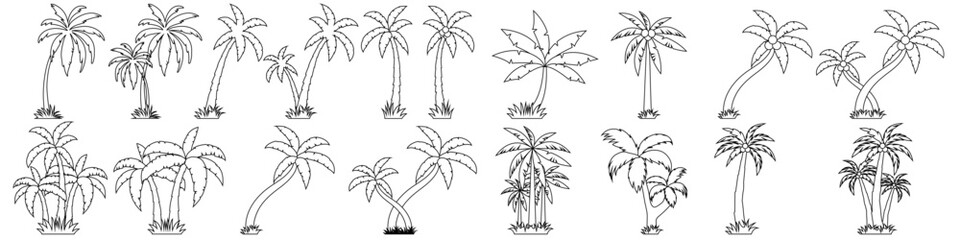 Coconut palm tree vector icon set. Palm Tree illustration sign collection. Palm symbol or logo.