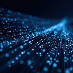 Abstract digital network.  Deep blue background with light blue lines and dots, creating a dynamic, flowing effect