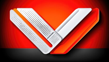Abstract white and orange V-shaped graphic on a red background