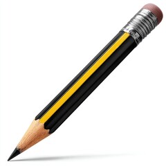 Black pencil with yellow stripe, eraser, and pointed tip