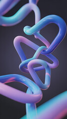 Abstract rendering of interconnected gradient colored tubes against a dark gray background