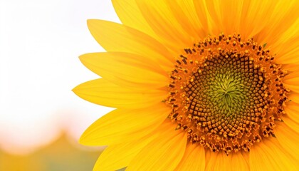 Obraz premium Sunflower Head Close-Up with Yellow Petals and Green-Brown Center