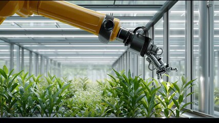 Innovative robotic arm tending to plants in a state-of-the-art greenhouse - Powered by Adobe