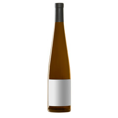 white wine bottle with blank label isolated on white background.
