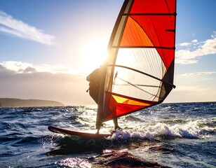 Windsurfer at sunset