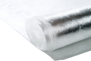 Rolled-up sheet of reflective, transparent material.  A section is unrolled, showing a textured surface
