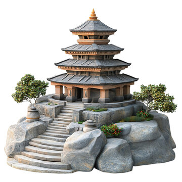 3D front view illustration of a Khaptad National Park Nepal monument isolated on a white transparent background