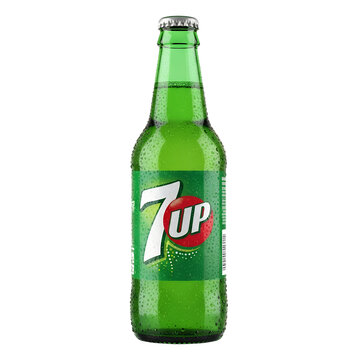 7up soda bottle in green glass isolated on white background