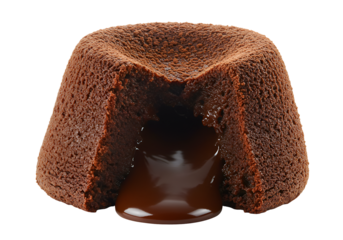 Decadent molten chocolate lava cake with gooey center flowing out perfectly