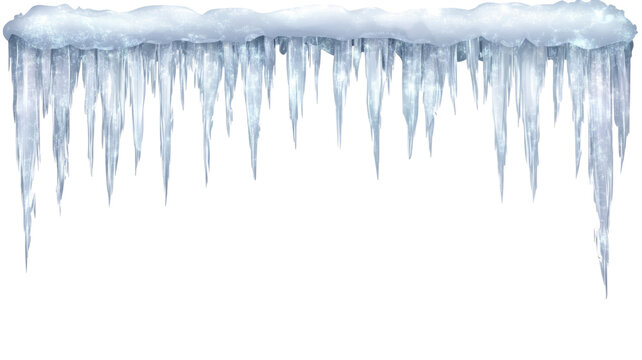 White hanging icicles frozen winter ice formation cold seasonal decoration isolated on white background - Powered by Adobe