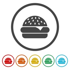 Burger icon. Set icons in color circle buttons
