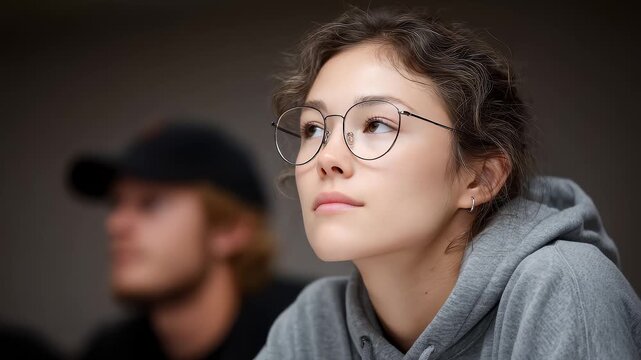 Focused Woman Eyes Thinking About Future Prospects