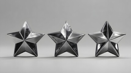 Three metallic gray glossy 3D stars rotating