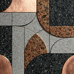 Bauhaus curve mesh with terrazzo overlays and metallic copper