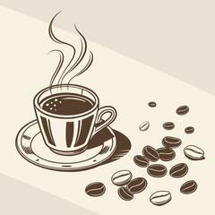 Obraz premium Isometric Coffee Cup with Beans in Muted Brown Palette, Digital Art Showcase