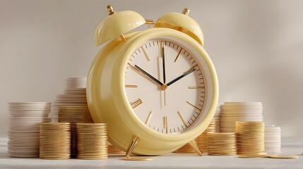 Time is money   alarm clock and golden coins