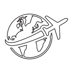 Airplane fly world line icon