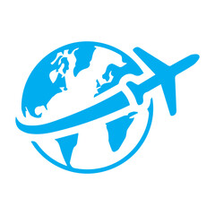 Airplane fly world colored icon
