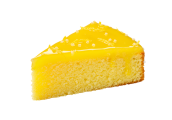 Delicious Lemon Cake Slice with Bright Yellow Icing on a Black Background