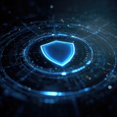 Abstract digital shield graphic on a dark background