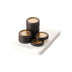 3D Minimalist Stacked Black and Gold Coins on Smartphone
