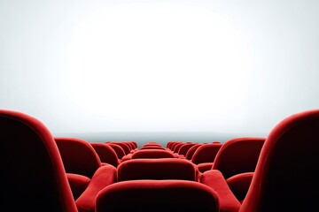Obraz premium Rows of red theater seats facing a blank white screen