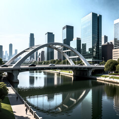 Naklejka premium Bridge over river in contemporary cityscape
