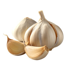 Peeled garlic cloves isolated on transparent background