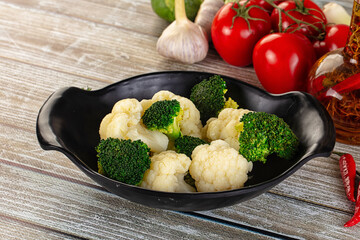 Vegan cuisine Steamed cauliflower and broccoli cabbage