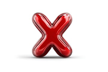 Obraz premium Glossy red X icon for digital interface on white background 