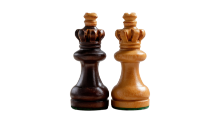 Chess Kings on the Board: Two meticulously crafted chess kings stand in stark contrast, one in ebony and the other in ivory, ready to command the game