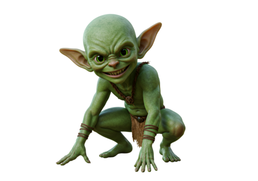 Detailed image of a mischievous goblin toy with exaggerated features and expressive face