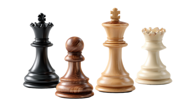 Chess Strategy: A sophisticated collection of chess pieces, artistically presented, symbolizes strategic planning, intellectual pursuit, and the intricate game of skill and thought.