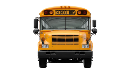 Yellow School Bus Front View: A quintessential yellow school bus stands at attention, ready for its next route, captured with a front-facing perspective showcasing its iconic design and purpose.