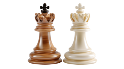 Chess Kings: A close-up view of two chess kings, one black and one white, showcasing intricate details. Symbolizing strategy, power, and decision-making in the strategic board game of chess.