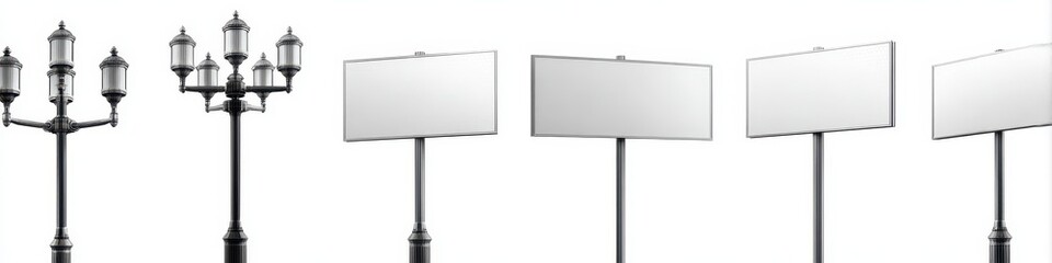 Obraz premium Collection of Isolated Street Light Banners in Various Angles on White Background - Standard Canvas Size