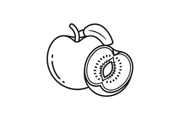 Apple and Peach Line Art on White Background for Simplicity