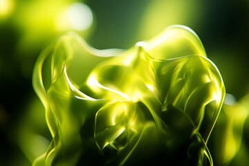 Close-up of vibrant green abstract organic shapes with soft lighting and blurred background